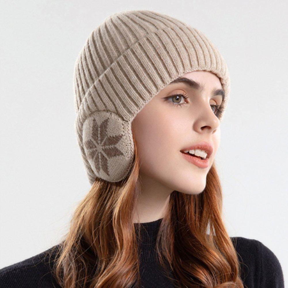 Thickened Snowflake Knitted Hat Windproof Ear Protection Hat Fashion Winter Plain Hats  Unisex