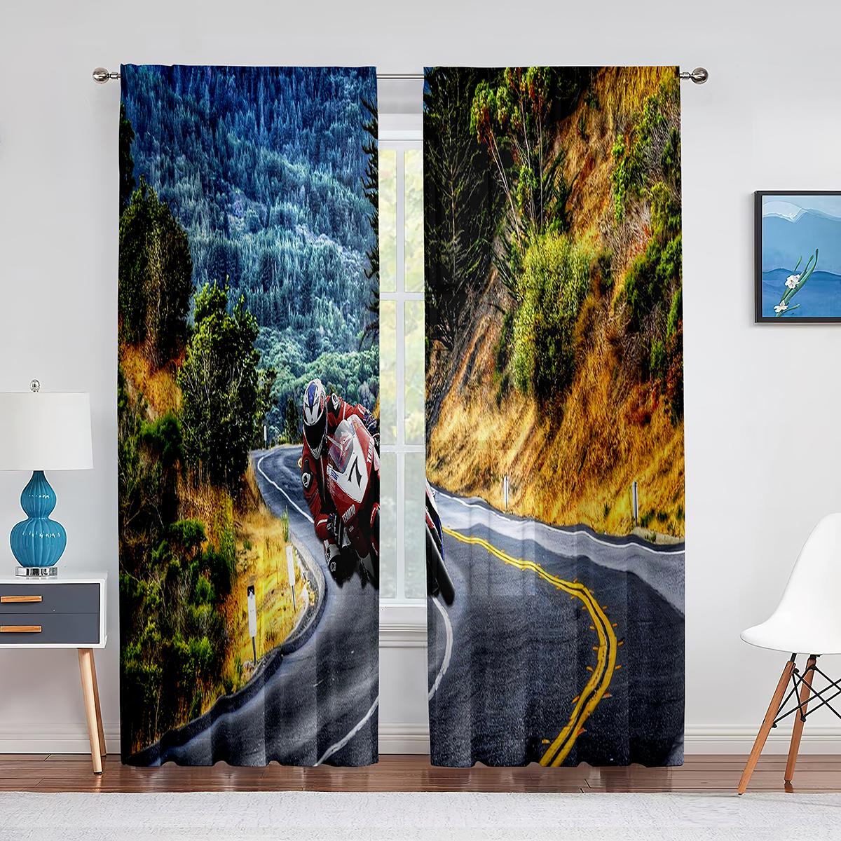 

Байкерские езда на мотоцикле, прозрачные шторы из вуали для спальни, гостиной, кухни, декор, спортивные тюлевые шторы, шифоновые оконные шторы 1 PCS W100XH250cm&Grommet Top