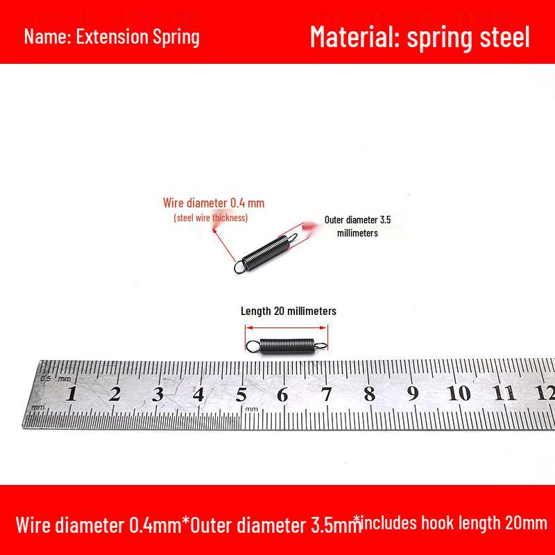 Micro Precision Extension Tension Spring Set with Hooks, 0.4mm Wire Diameter, 3-5mm Outer Diameter