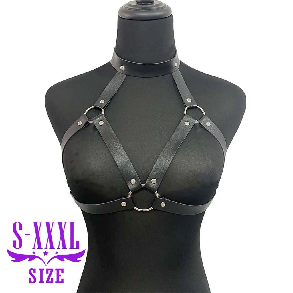 Damen Plus Size Gürtel, Punk Brustgeschirr für Damen, Modisches PU-Leder Käfig BH Geschirr, Rave Outfit Geschirr Gürtel.