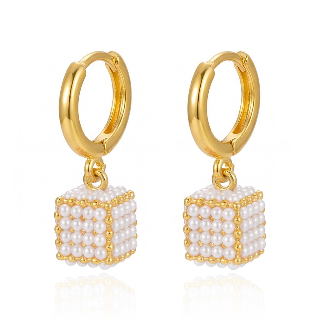 French Vintage Exquisite Pearl Cube Drop Earrings For Women Elegant Imitation Pearl Hoop Dangle Earring Daily Party Jewelry Gift
