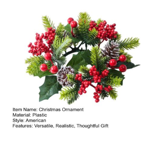 Christmas Candle Wreath Artificial Red Berries Pinecone Garland Festive Table Centerpiece Decoration for Christmas Party Home