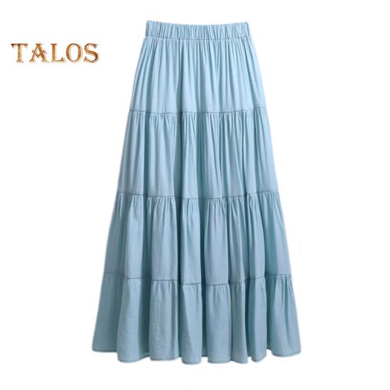 

Женская летняя юбка, эластичная юбка с высокой талией и большим подолом, однотонная свободная повседневная юбка, уличная одежда светло-зеленый