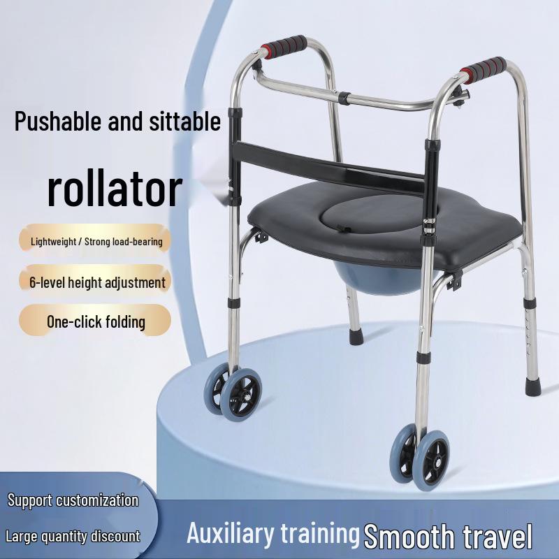 Folding Stainless Steel Walker & Cane Aid for Elderly