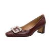 Medium heel shallow mouth single shoes women's new large size women's shoes burgundy square head high heels thick heel