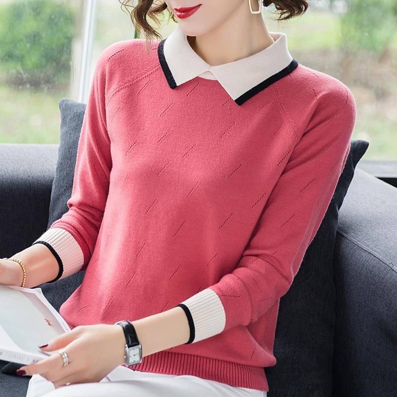 Women's Fashion Knitwear Large Size Sweater Long Sleeve Loose Fit Doll Collar Pullover Sweater Knit Outwear
