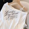 Women's Plus Size Off-Shoulder Letter Print Long Sleeve Lace Top