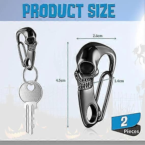 2 Pieces Skull Key Chain Skull Wallet Chain For Men Heavy Metal Skull Key Ring Skull Clasp Key Buckle