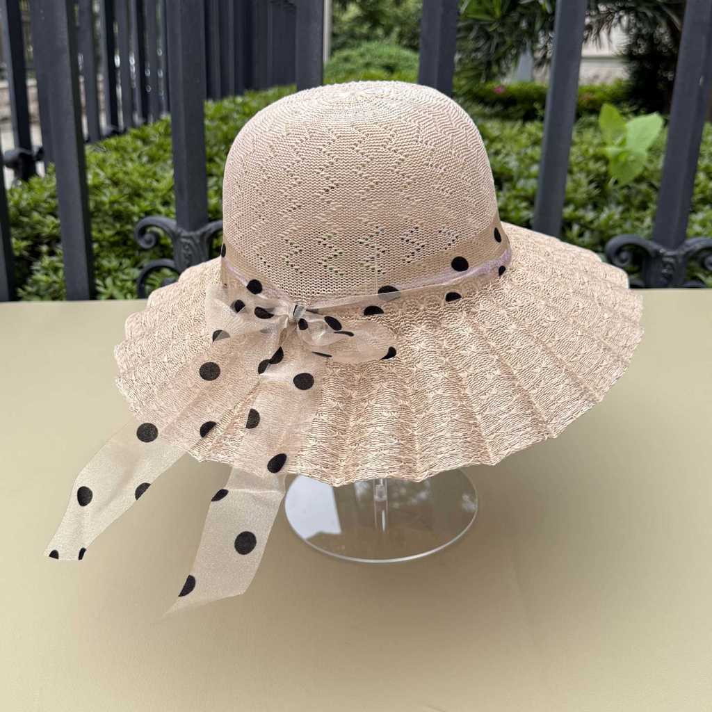 

Summer Straw Hat With Wavy Edges And Ribbon Tie For Women And Girls Sun Protection хаки