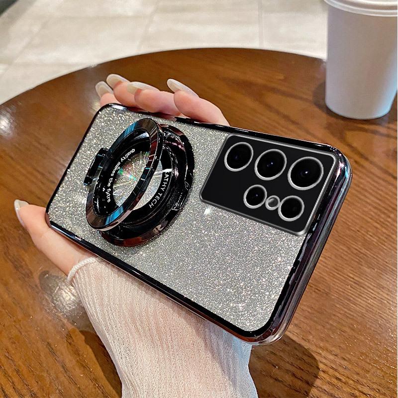Suitable for Samsung S25ULTRA Electroplated Mobile Phone Case Magnetic Suction Bracket A17 Gradient Flash Powder A54 Anti Fall 24 Protective Cover