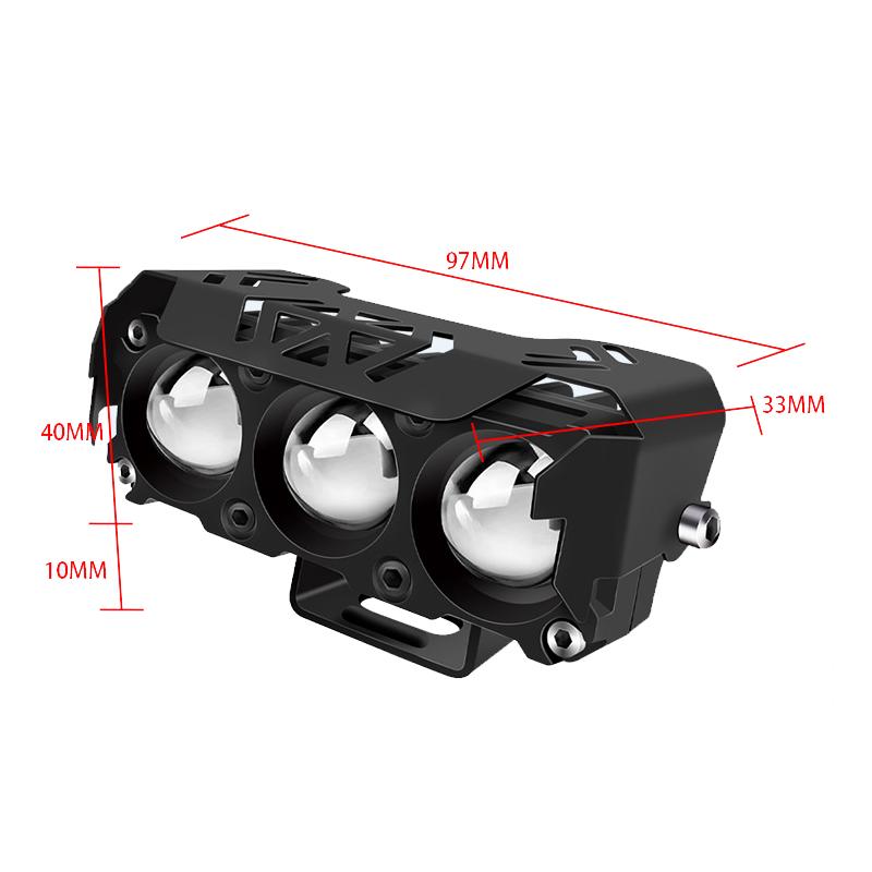 Motorcycle LED 3 Lens Spotlight ATV Scooter Auxiliary Fog Lamp Hi/Low Beam Running Light Driving Universal Headlight 12V 24V