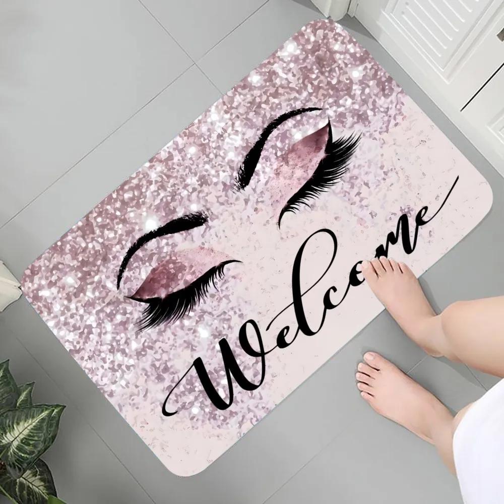 Eyelash Pattern Printed Carpet Flannel Foot Pad Mat Suitable for Bedroom Bathroom Kitchen Entrance Rug Home Decoration