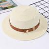 French British Belt Summer Flat Top Hat Women's Big Head Waist Beach Top Hat Beach Holiday Sunshade Sunscreen Straw Hat