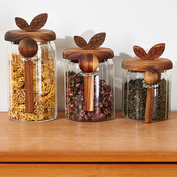 Multifunctional Glass Storage Jar Including Spoon High Borosilicate Glass Sealed Seal for Kitchen Pantries Home Office Use