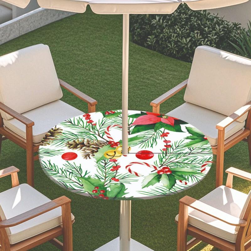 Outdoor Round Table Cover With Umbrella Hole Waterproof Patio Garden Tablecloth Elastic Edge Deck Balcony