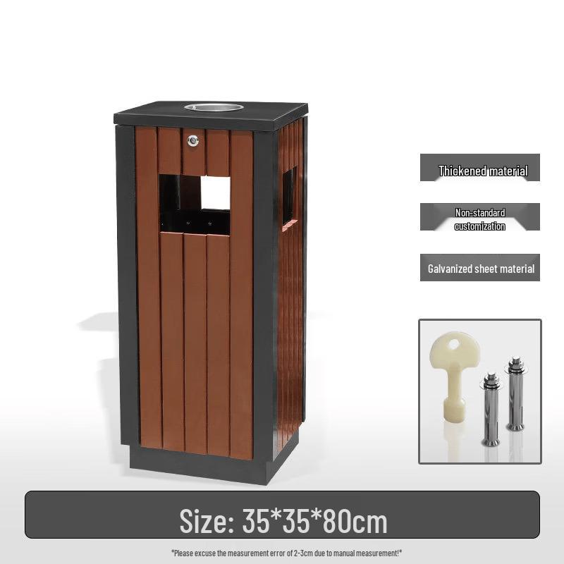 Outdoor Steel Wood Square Trash Can