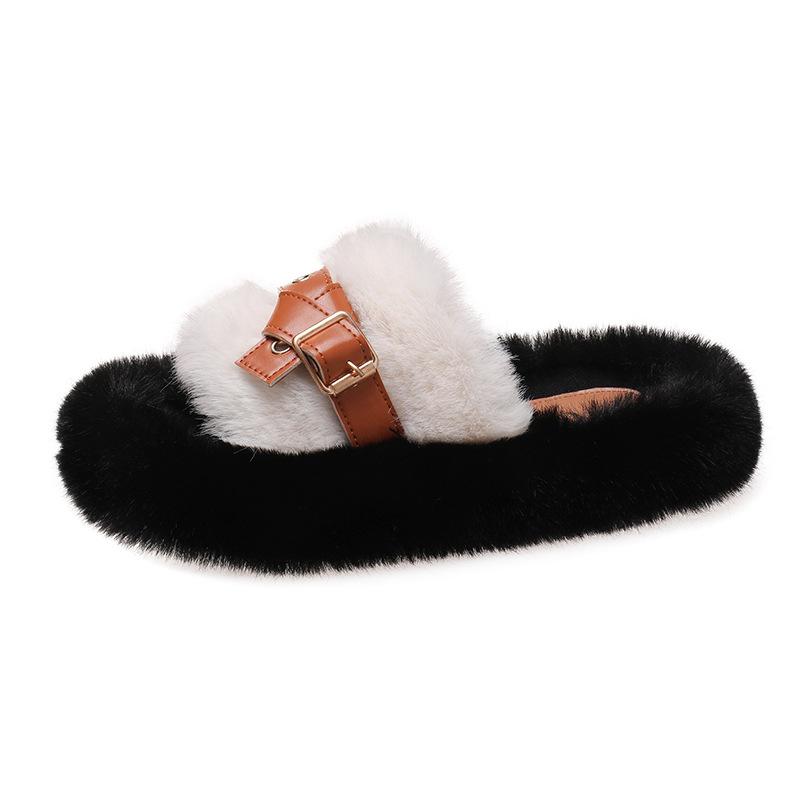 Thick-bottomed fluffy slippers women s wear 2025 new autumn and winter flat-bottomed fluffy Internet celebrity fashion home cotton slippers 35 2147₽