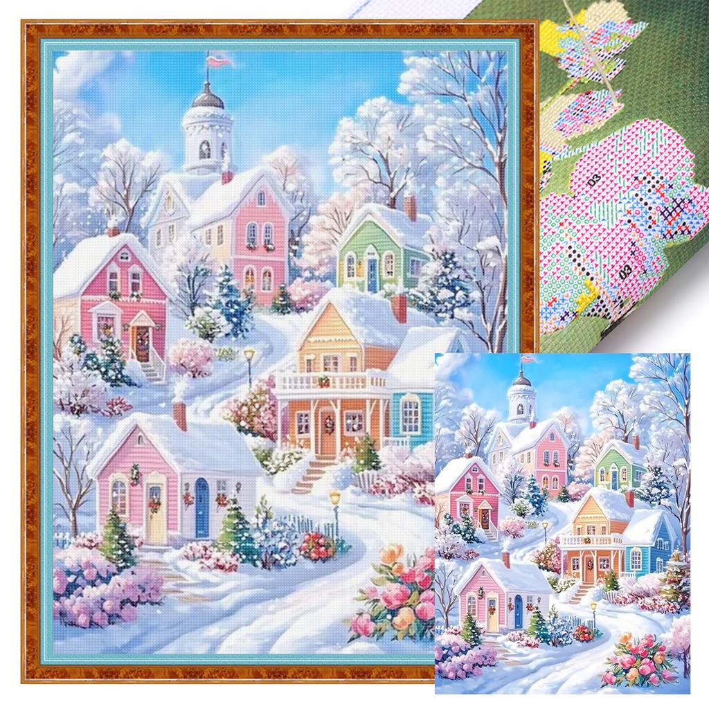 Winter Cabin Full 11CT DIY Stamped Printed Cross-Stitch Kits 40x55cm Embroidery Needlepoint Starter Kits for Adults Home Decor
