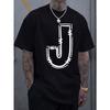 European Sizes Simple and Stylish J-letter Printed Men's Round Neck Short Sleeved T-shirt, Comfortable Sports Top Suitable for Vacation Leisure