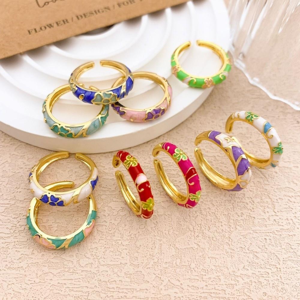 Vintage Enamel Dot Open Ring Unique Adjustable Ring Minimalist Bohemian Ring  Stacking Jewelry