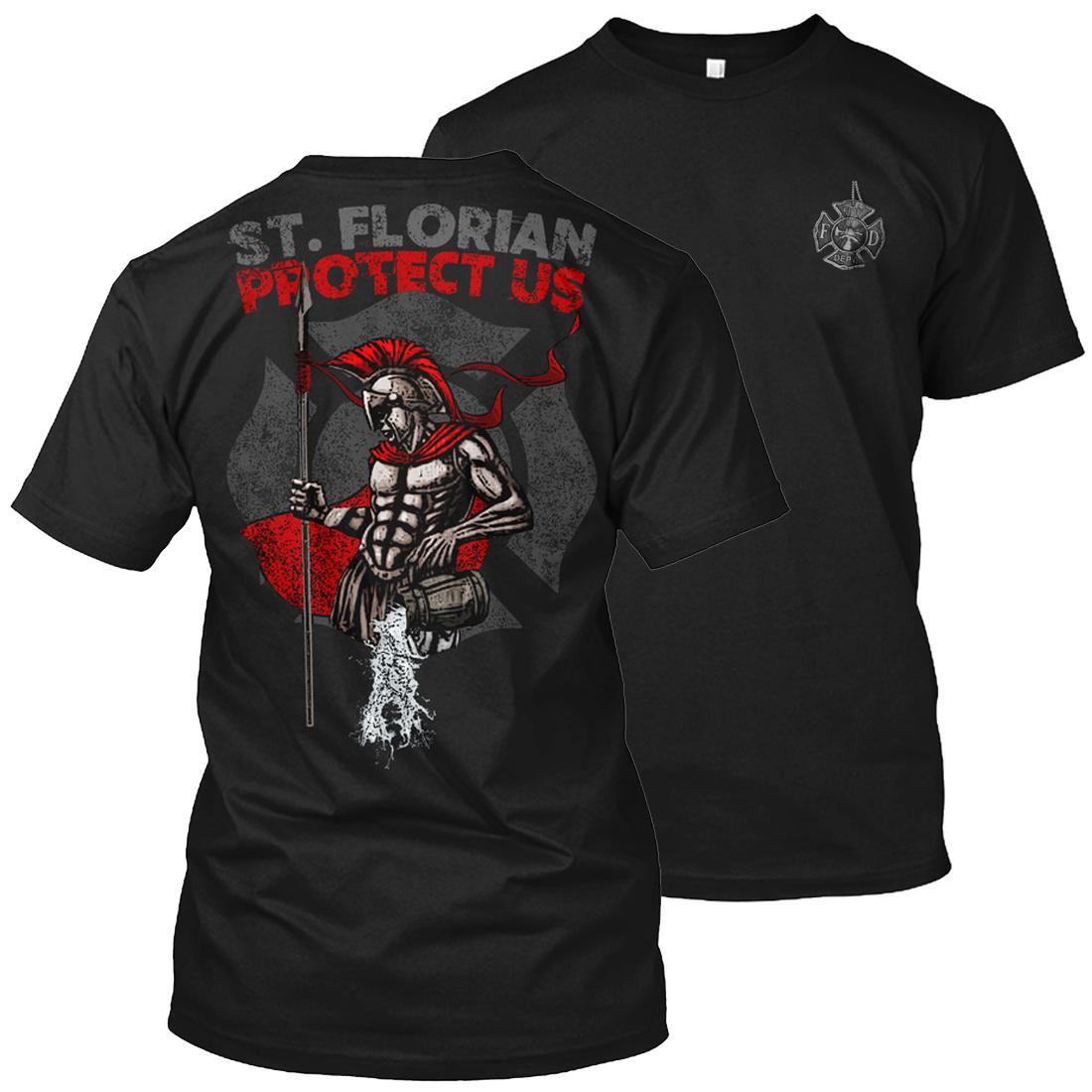

St Florian Patron Saint of Firefighters Design Fireman Gift TShirt 100 Cotton ONeck Summer Short Sleeve Casual Mens Tshirt 4XL