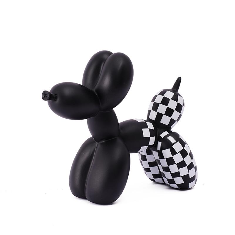 Plaid Balloon Dog Ornaments: Black & White Resin Decor for TV Cabinets & Living Rooms