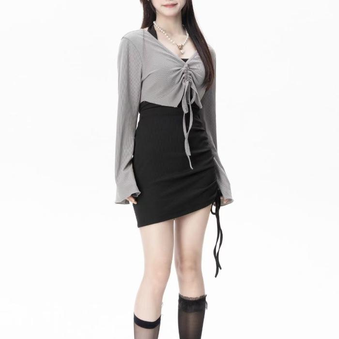 

Neck-hanging Spice Girl Hip Wrap Skirt Pure Desire Sexy Slim Skinny Hip Wrap Skirt Slightly Fat Meat Cover Set S
