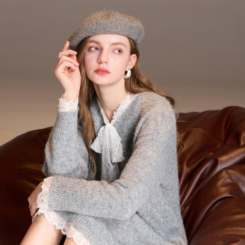 

Женское зимнее вязаное платье Sancai с кружевным V-образным вырезом L