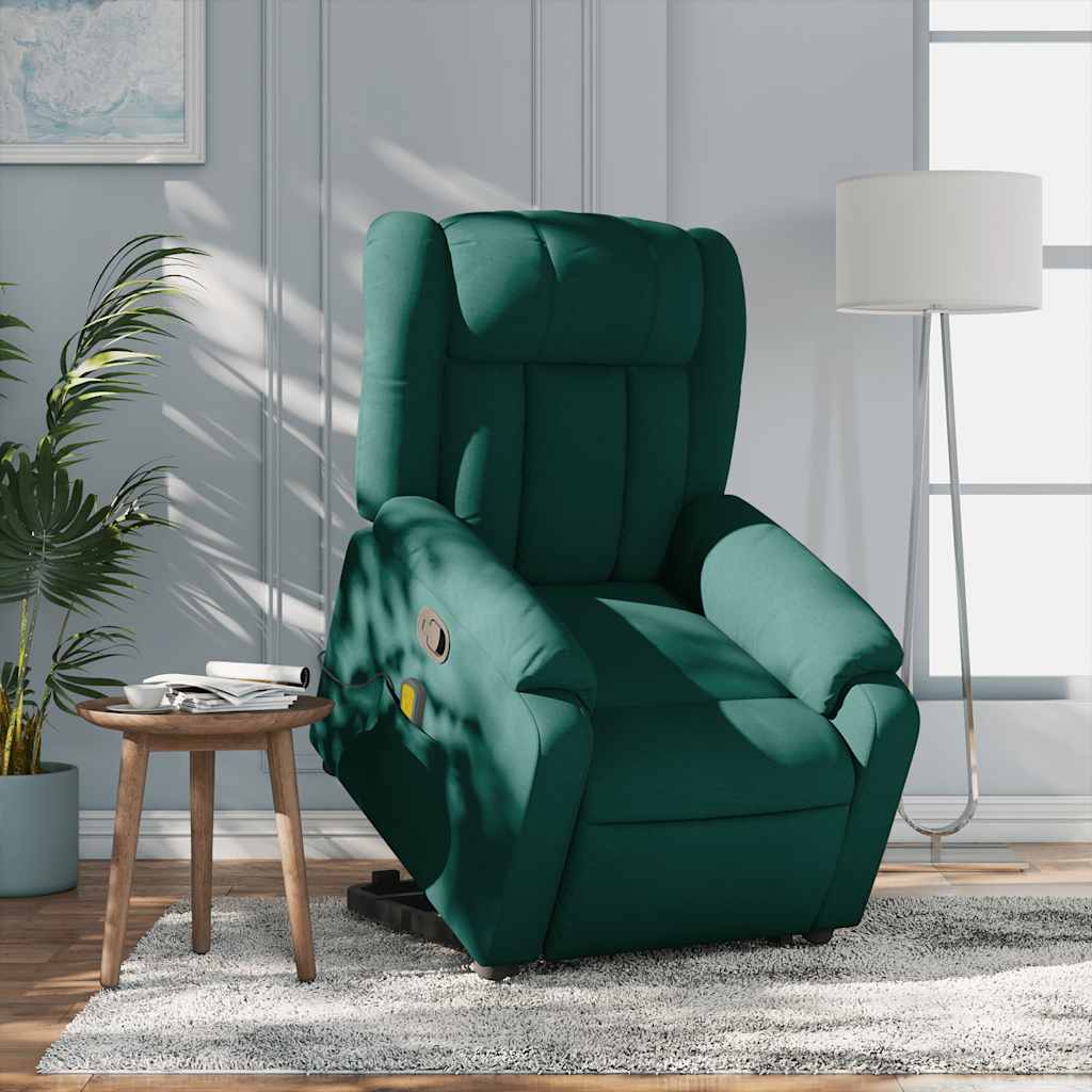 Massage Recliner with Rising Function Dark Green Fabric