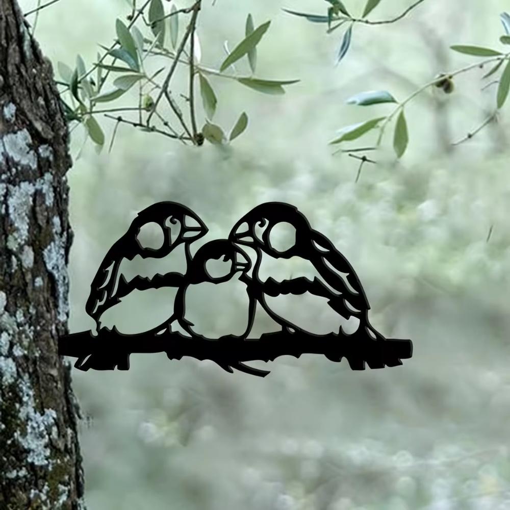1pc Bird Family Metal Art Garden Signs - Cut Metal Sign A Metal House Sign forHome Garden Yard Art Patio and Outdoor Decorations