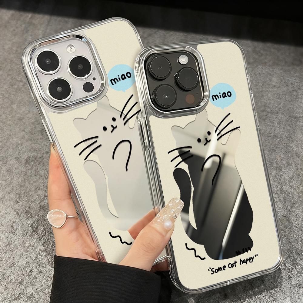 Cute Kitten Pattern With Mirror Phone Case For IPhone 17 Pro Max 16 13 11 15 14 12 Air 16 17 15 Fashion Protective Funda Cover