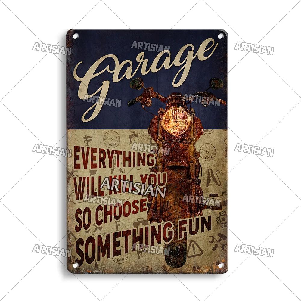 ARTISIAN Rusty Motorcycle Garage Wall Metal Tin Sign Vintage Decorative Plate Man Cave Metal Plaque Club Studio Industrial Decor