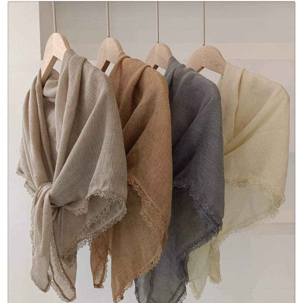 New Style High-end Literary Retro Cotton and Linen Square Scarf Versatile Sequin Headscarf Sun Protection Scarf Shawl