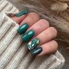 European Forest Glitter Green Nail Art with Gold Foil Leaves