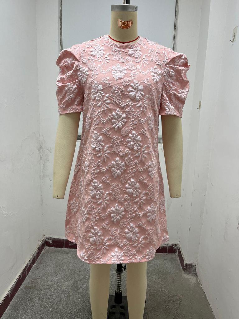 Women's Casual Puff Sleeve Jacquard Dress