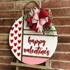 Charming 2D Valentine's Day Door Hanger - Round Wooden Wreath for Front Door, Perfect for Weddings & Engagements, Love-Themed Home Decor