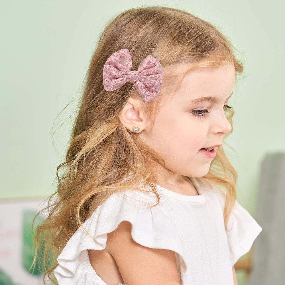 BABY BOWS 12pcs Embroidered Bows Hair Clips for Baby Girls Cotton Bowknot Hairpins Barrettes Kids Hairgripes Accessories Set