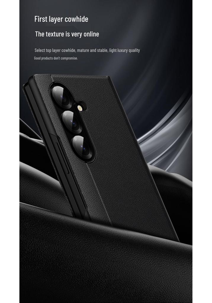 Housse à rabat en cuir Samsung Z Fold 8 avec emplacement pour carte et fenêtre