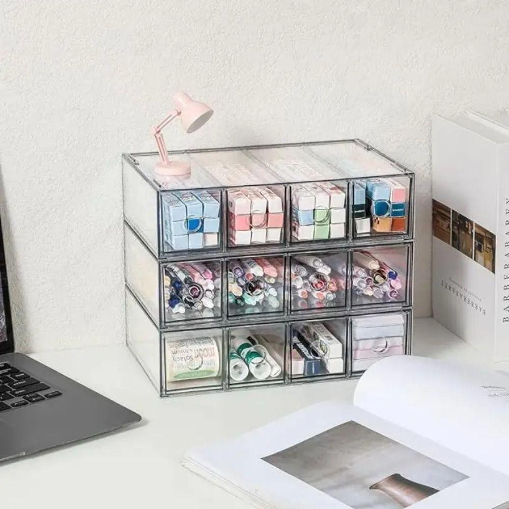 Stackable Stationery Storage Box Clear Pencil Holder Plastic Drawer Organizer  for Glasses Storage