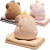 Gorra Multifuncional 3 en 1 Estilo Casual Capibara con Manta de Forro Polar Calentador de Manos Capibara Rosa Pájaro Estrella Gorras Cojín de Cama para Niño
