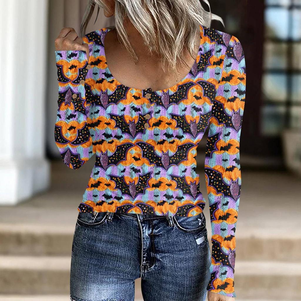 Women's Fashion Button Casual Halloween Knit Pullover Sweater