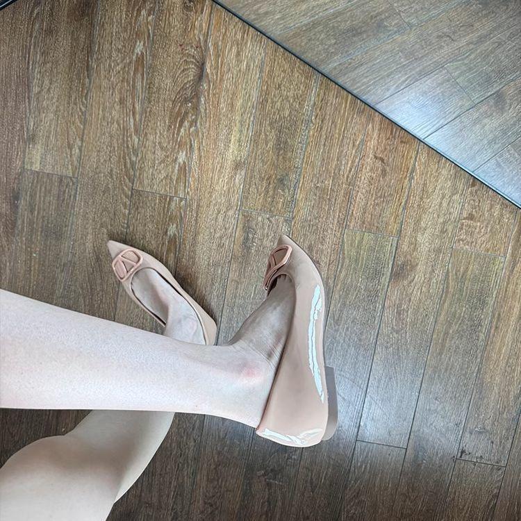 French pointed toe nude v buckle flat shoes inner height increase new temperament socialite fairy style single shoes woman