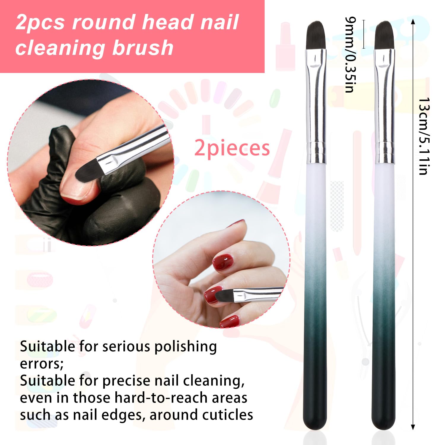 

2pcs Nail Cleaning Brushes, Round Head Gel Polish Remover Pen for Cleaning Mistakes on Cuticles Professional Painting Brush for Nail Design Home