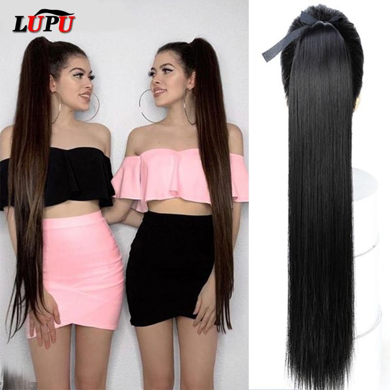 

LUPU Женское наращивание волос Длинный прямой хвост Синтетический парик Наращивание волос с термостойким волокном
