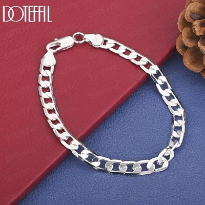 925 Sterling Silver 6mm Side Chain Bracelet Wedding Fashion Jewelry