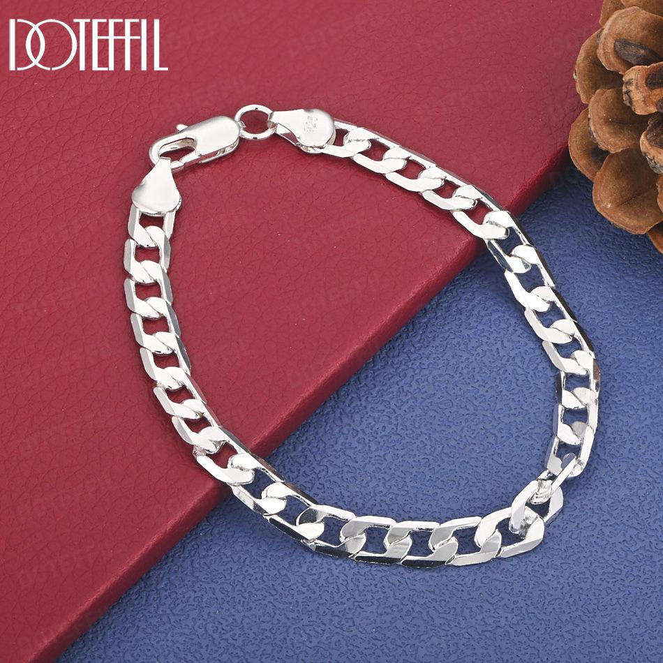 

Браслет из стерлингового серебра 925 пробы с боковой цепочкой толщиной 6 мм, свадебные модные украшения 20cm