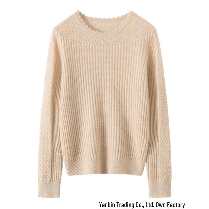 Pure Cashmere 12-Gauge Lace Round Neck Knitted Top