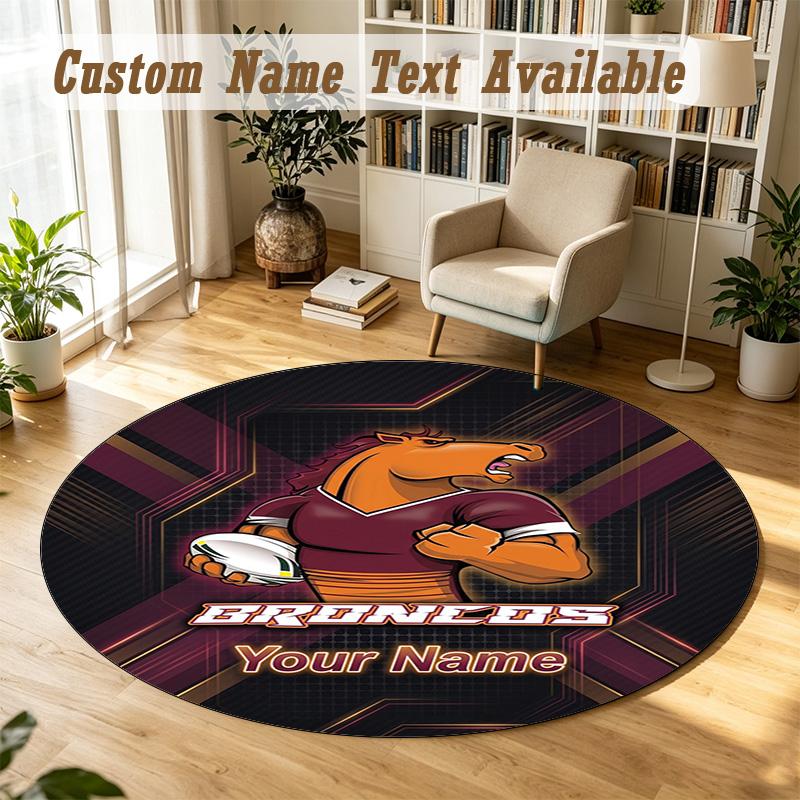 Round Rug Custom NameBrisbane Broncos Pattern Non Slip Carpet Home Floor Decor