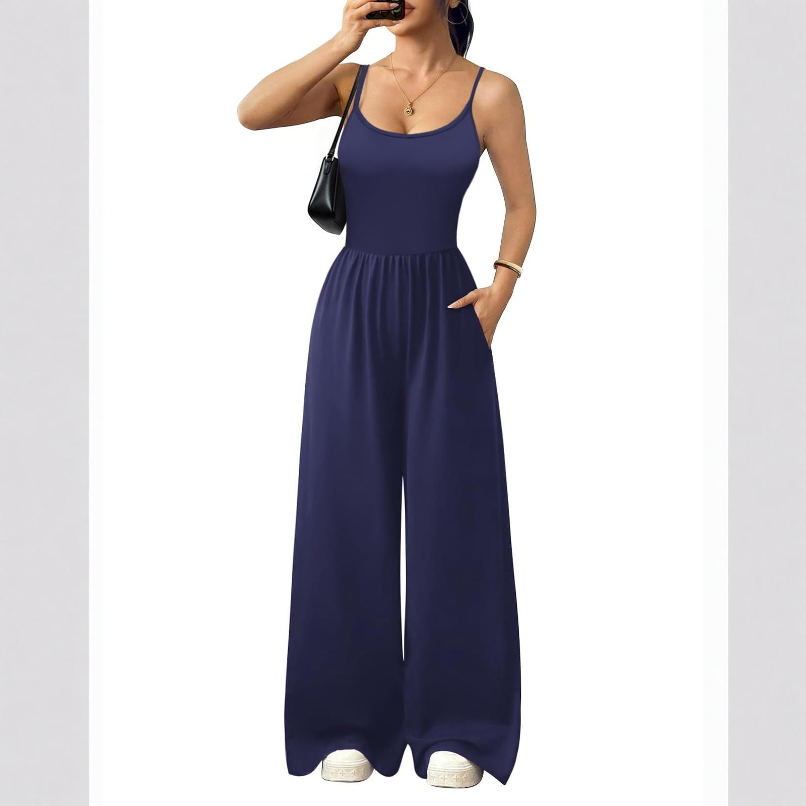 

Jumpsuits For Women Sleeveless Spaghetti Strap Womens Jumpsuit Wide Leg Summer Romper With Pockets 2026 XL
