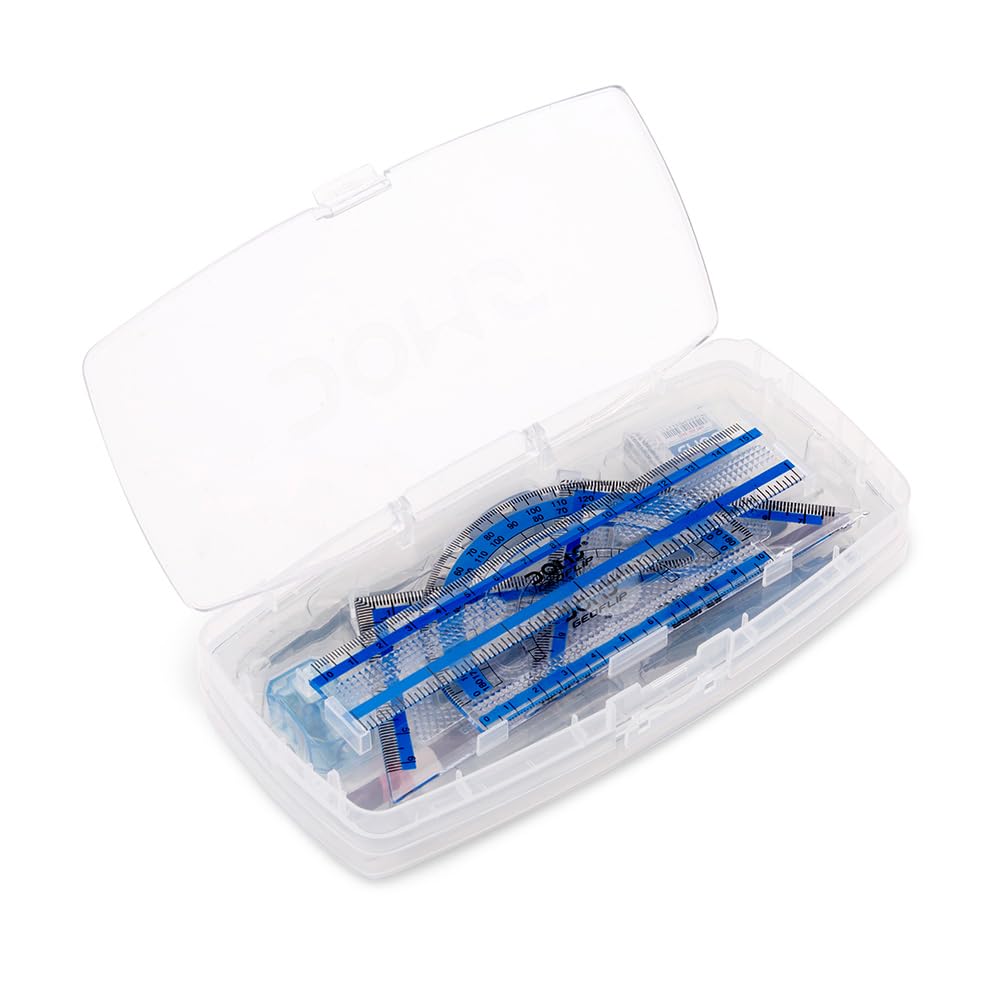 DOMS GeoFlip Geometry Box with Math Instruments, Flip Compartment, Mechanical Pencil & Extra Leads for School Drawing